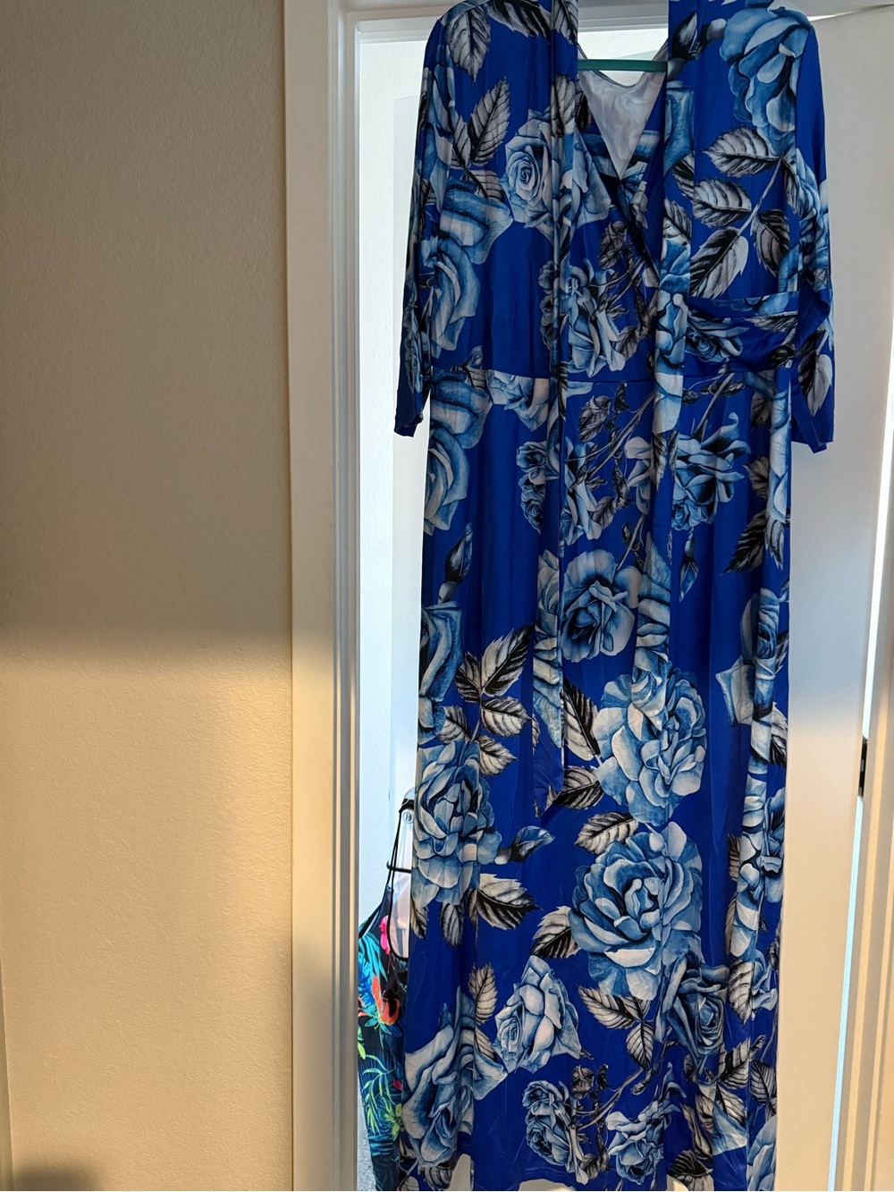 Women’s Blue Floral faux Wrap Maxi Dress -